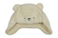 Smetanová kožešinová podšitá ušanka s medvídkem Nutmeg