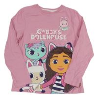 Světlerůžové triko s potiskem Gábinin kouzelný domek Primark 