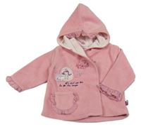 Růžový fleecový kabátek s nášivkou a kapucí Kiss Melody