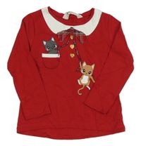 Červené triko s kočičkami H&M