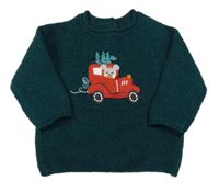 Tmavozelený svetr s autem M&S