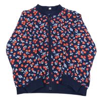 Tmavomodrá jarní bunda s kytičkami 