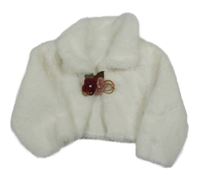 Bílý kožešinový crop kabátek s kytičkami 