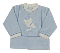 Světlemodro-bílá sametová mikina s medvídkem 