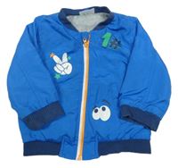 Modrá šusťáková jarní bunda s potiskem Ergee