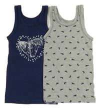 2x - Tmavomodrý + šedý nátělník s koníky Manguun