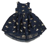 Tmavomodré saténové šaty s jednorožci H&M