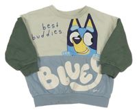 Smetanovo-khaki-světlemodrá oversize mikina s Bluey 