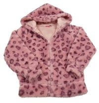 Růžovo-tmavorůžová vzorovaná kožešinová jarní bunda s kapucí 
