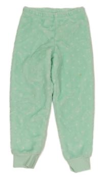 Světlezelené chlupaté pyžamové kalhoty s puntíky