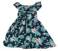 Tmavomodré květované šaty s volánkem Y.F.K. 