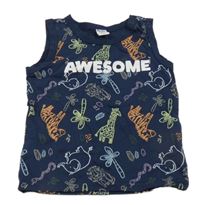 Tmavomodré tílko se zvířátky a nápisem DopoDopo 