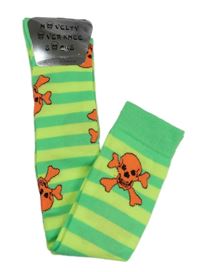 Nové - Neonově zeleno-žluté pruhované nadkolenky s lebkami vel. 31-34