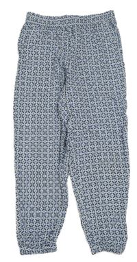 Modro-bílé vzorované lehké letní kalhoty H&M
