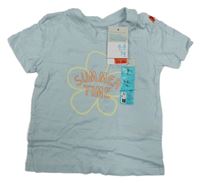 Nové - Světlemodré tričko s květem a nápisem Primark