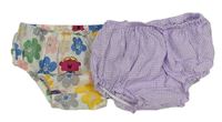 2x - Kalhotky na plenky - Smetanovo/barevné květované s LITTLE MISS, levandulovo/bílé kostkované s volánky Matalan