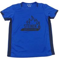 Safírovo-tmavomodré funkční sportovní tričko s nápisy a plamínkem a číslem SOL'S