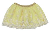 Průhledno-citronová tylová sukně s kytičkami a zlatým pasem George
