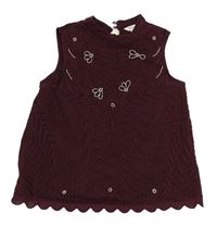 Mahagonoý síťovano/šifonový halenkový slavnostní top s výšivkou a korálky RIVER ISLAND