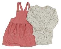 2Set - Růžové manšestrové šaty + bílé puntíkaté body Next