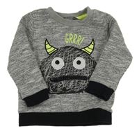 Šedo-bílo-černá melírovaná mikina s příšerkou PRIMARK