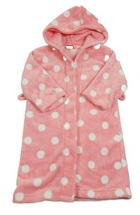 Růžovo-bílý puntíkatý plyšový župan s kapucí Kids