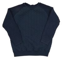 Tmavomodrá vzorovaná mikina s pleteným žebrovanými rukávy F&F