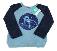 Nové - modro-tmavomodrá plyšová pyžamová mikina s dinosaurem Kiki&Koko