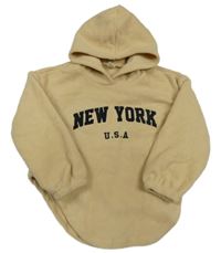 Béžová fleecová mikina s nápisem a kapucí SHEIN