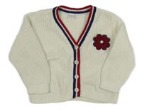 Bílý žebrovaný pletený propínací svetr s květem a pruhy LC WaIKIKI