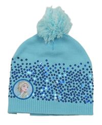 Azurová pletená čepice s Elsou a flitry a bambulí Disney