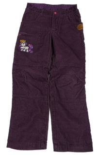 Švestkové manšestrové podšité kalhoty s pony