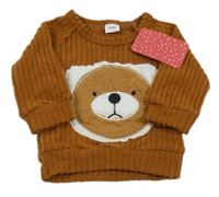 Nové - hnědá žebrovaná mikina s medvídkem 