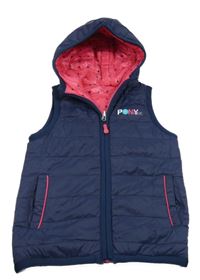 Tmavomodrá prošívaná šusťáková zateplená oboustranná jezdecká vesta s nápisem a kapucí EQui-Kids