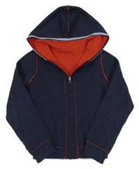 Tmavomodrý melírovaný propínací podšitý svetr s kapucí WHITE STUFF KIDS