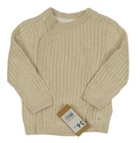 Nové - světlebéžový melírovaný žebrovaný propínací svetr Mothercare