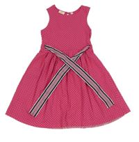 Tmavorůžovo-bílé puntíkaté šaty sí páskem Kids