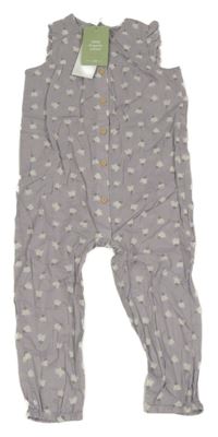 Nové - světlefialovošedý kalhotový overal s kytičkami a volánky H&M