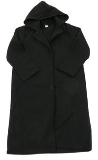 Černý flaušový kabát s kapucí SHEIN