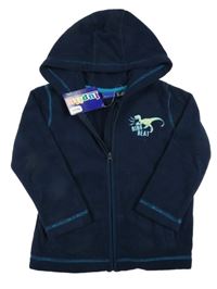 Nové - tmavomodrá fleecová propínací mikina s dinosaurem a kapucí lupilu