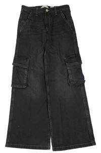 Černé cargo wide leg waist rifle H&M
