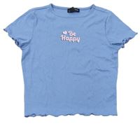 Modré žebrované crop tričko s nápisy New Look