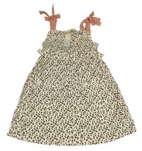 Světlebéžové šaty s leopardím vzorem s volánem River Island