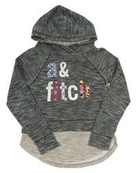 Tmavošedá melírovaná mikina s nápisem a kapucí Abercrombie&Fitch