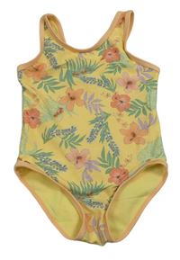Žluté květované jednodílné plavky s listy Primark