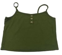 Khaki žebrovaný crop top s knoflíky Shein