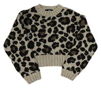 Šedo-černý crop svetr s leopardím vzorem New Look
