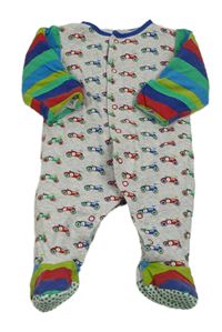 Šedo-barevný zateplený overal s auty a pruhy Mothercare