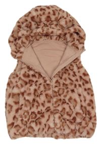 Starorůžová vzorovaná kožešinová podšitá vesta s kapucí Nutmeg