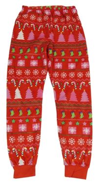 Červené vzorované plyšové pyžamové kalhoty Matalan